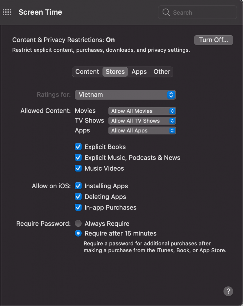 MacBook Parental Controls for Apps Store