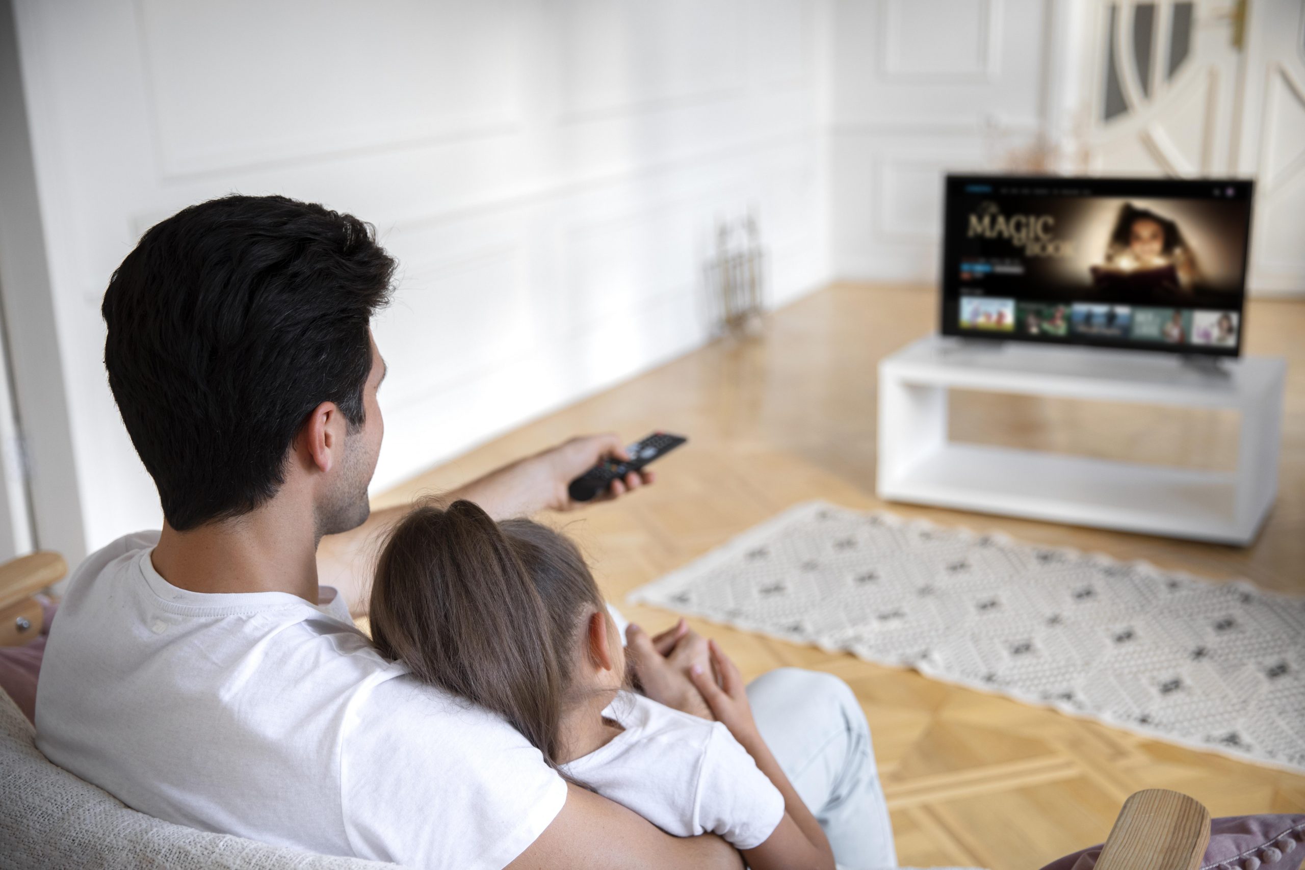 Dad spend time choose anime with daughter