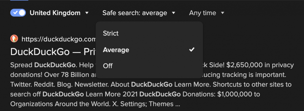 filter adult content on DuckDuckGo