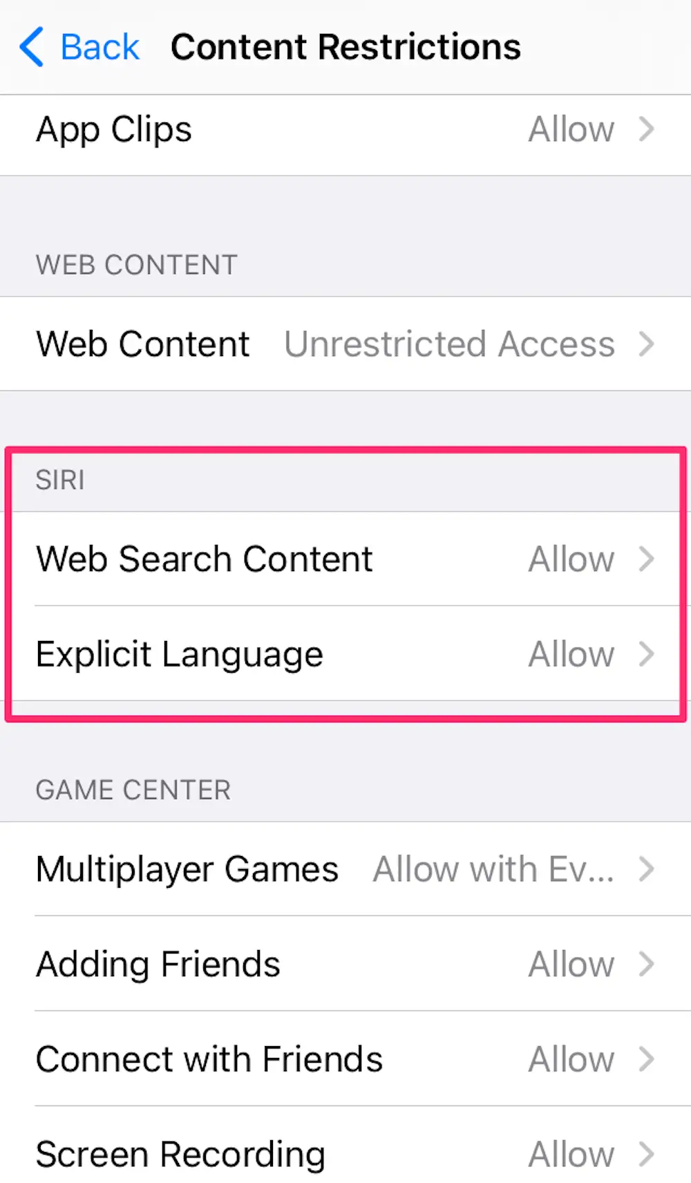 Using Restrict Siri web search